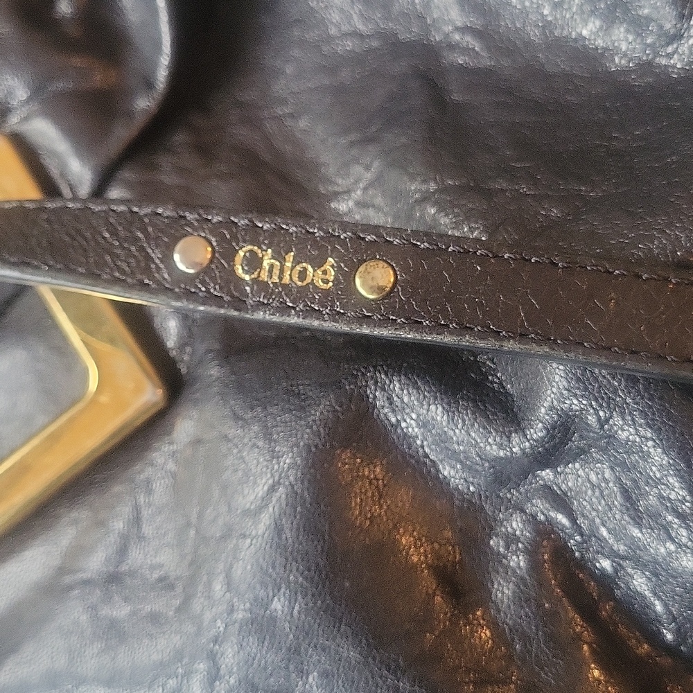 Chloe Black Leather Satchel Crossbody Bag with Gold Accents - Picture 13 of 14